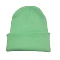 Soft mint green knitted beanie hat with classic folded cuff for winter warmth. - Light Green