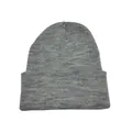 Close-up of a grey knitted beanie showing the soft texture and fine stitching - Light Heather Grey