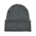 Detailed texture of a classic dark grey ribbed knitted beanie for winter warmth - Heather Grey