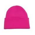 Vibrant pink knitted beanie hat for winter warmth and stylish candy color outdoor look - Rose Red