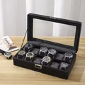 Scatola porta orologi a 12 slot in finta pelle nera con finestra trasparente - 12 Slot Arrotondati / Nero