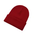 Classic dark red solid color knitted beanie hat for essential autumn and winter warmth - Burgundy