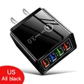 Detailed view of 4-port USB wall charger with US plug and 3.1A output indicators - US Plug / Black