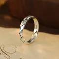 Anello aperto regolabile in argento sterling S925 con motivo geometrico tailandese - Aperto Regolabile / Stile a Griglia a Rombi (RS2915)