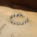 Anello aperto in argento sterling S925 con catena a maglie e finitura antica - Aperto Regolabile / Stile a Catena (RS2916)