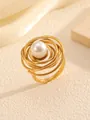 Elegante anello in acciaio al titanio dorato con un design a spirale unico e perla centrale - Stile con perla artificiale a spirale (Oro 3#) / Oro