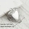 Detail of heart-shaped stainless steel locket pendant with dimensions and weight info - Scroll Pattern Heart Style (YY028)