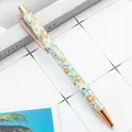 Elegant ballpoint pen featuring a vintage floral pattern and premium rose gold accents - 1.0mm Bullet Tip / Style A Small Flower Blue
