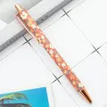 Elegant floral pattern retractable ballpoint pen with rose gold metal accents and leather grip - 1.0mm Bullet Tip / Style A Small Flower Watermelon Red