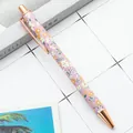 Elegant floral print ballpoint pen with stylish rose gold metal accents and click mechanism. - 1.0mm Bullet Tip / Style A Small Flower Purple