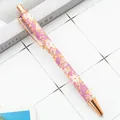 Elegant pink floral retractable ballpoint pen with rose gold trim and grid background - 1.0mm Bullet Tip / Style B Big Flower Purple
