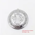 Round silver stainless steel locket pendant with religious Saint Benedict engraving - Religious Icon Relief Round Style (YY010)