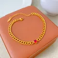 Detailed view of gold-plated titanium steel chain with a red heart zircon pendant. - Gold Chain with Red Rhinestone (X2172)