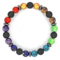 Handgefertigtes Chakra-Natursteinarmband mit schwarzen Lavasteinperlen und Trennwänden - Buntes Armband