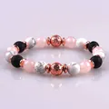 Rose quartz and white turquoise beaded bracelet with lava stone and rose gold spacers. - Rose Quartz And White Turquoise