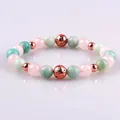 Natural stone beaded bracelet with pink rose quartz, amazonite and rustic lava beads - Rose Quartz and Amazonite