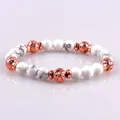Natural white howlite stone bracelet with decorative rose gold plated lava rock beads - White Turquoise and Rose Gold Lava Stone
