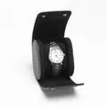 Premium black PU leather single watch travel roll case with elegant silver watch - 1 Slot / Black Smooth Texture