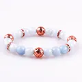 Elegant natural stone magnetic beaded bracelet with light blue and rose gold beads - Aquamarine