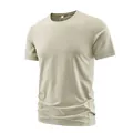 Men's quick-dry athletic short-sleeved T-shirt in light khaki, slim fit sports top. - 7XL / Round Neck Style / Khaki (9937)