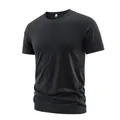 Classic black men's quick-dry short-sleeve athletic t-shirt for outdoor fitness. - 7XL / Round Neck Style / Charcoal Black (9937)