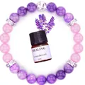Healing natural crystal bracelet featuring purple amethyst and pink rose quartz gemstone beads - Amethyst and Rose Quartz (Without Oil)