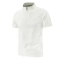 White men's outdoor sports quick-dry short-sleeve T-shirt with half-zip and stand collar. - 7XL / Stand Collar Zipper Style / Bright White (9936)