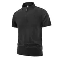 Men's black quick-dry athletic sports t-shirt with quarter-zip stand collar for fitness. - 7XL / Stand Collar Zipper Style / Charcoal Black (9936)