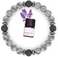 White marble bead bracelet with black lava stone and lavender essential oil set - Map Stone and Lava Stone