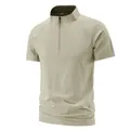 Men's khaki quick-drying outdoor sports t-shirt with 1/4 zipper and stand-up collar - 7XL / Stand Collar Zipper Style / Khaki (9936)