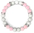 Elegant handmade white turquoise and pink quartz beaded bracelet with sparkling rhinestone spacers - Rose Quartz and White Turquoise With Rhinestone Rings (Without Oil)