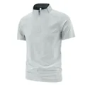 Men's sports quarter-zip t-shirt in light gray quick-dry fabric - 7XL / Stand Collar Zipper Style / Sky Blue (9936)