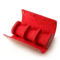 Luxury red 3-slot PU leather watch roll travel organizer with soft velvet interior - 3 Slots / Red