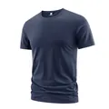 High-performance men's navy blue quick-dry short-sleeve sports T-shirt for outdoor fitness - 7XL / Round Neck Style / Navy Blue (9937)