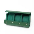 Three-slot green PU leather watch storage box with soft suede interior - 3 Slots / Green