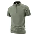 Men's grey-green quick-dry sports T-shirt featuring a 1/4 zipper and stand-up collar - 7XL / Stand Collar Zipper Style / Army Green (9936)