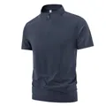Men's athletic dark grey outdoor sports quick-dry t-shirt with stand collar and zipper detail - 7XL / Stand Collar Zipper Style / Navy Blue (9936)