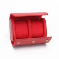 Premium red 3-slot PU leather watch roll travel organizer case with soft velvet lining - 2 Slots / Smooth Red