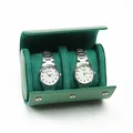 Green PU leather watch roll storage case with soft velvet lining for three watches - 2 Slots / Smooth Cyan Blue