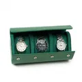Luxury green PU leather 3-slot watch storage roll case for travel display - 3 Slots / Smooth Cyan Blue