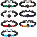 Adjustable handmade lava stone and chakra beaded bracelets set for men and women - Woven Set