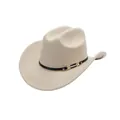 Classic beige western cowboy hat for women with black leather belt and gold buckle - M (56-58cm) / Light Beige