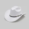 White western cowboy hat with black leather belt and gold metal buckle decoration - M (56-58cm) / White
