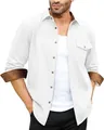 Men's stylish casual white shirt featuring brown contrast cuffs and a chest pocket - S / White