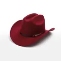 Detail of a dark red western cowboy hat with a leather band and metal buckle. - M (56-58cm) / Burgundy
