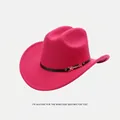 Detailed view of fuchsia western cowboy hat with leather band and metal buckle - M (56-58cm) / Rose Red