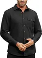 Detailed view of a men's black long-sleeve casual shirt with soft brushed fabric texture - S / Black