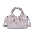 Elegante borsa a mano in pelle PU rosa chiaro con manico arricciato e tracolla lunga. - Beige