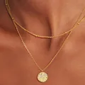 Elegante collana a strati placcata oro 14K con catena a satellite e pendente rotondo - Catena Di Perline Di Miglio Rotonde Irregolari Dorate A Forma Di O