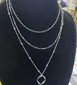 Collana argentata a tre strati con catene a sfere e un elegante ciondolo ad anello intrecciato - Catena Ovale A Cerchio D'argento Catena Appiattita Catena Di Perline Di Riso